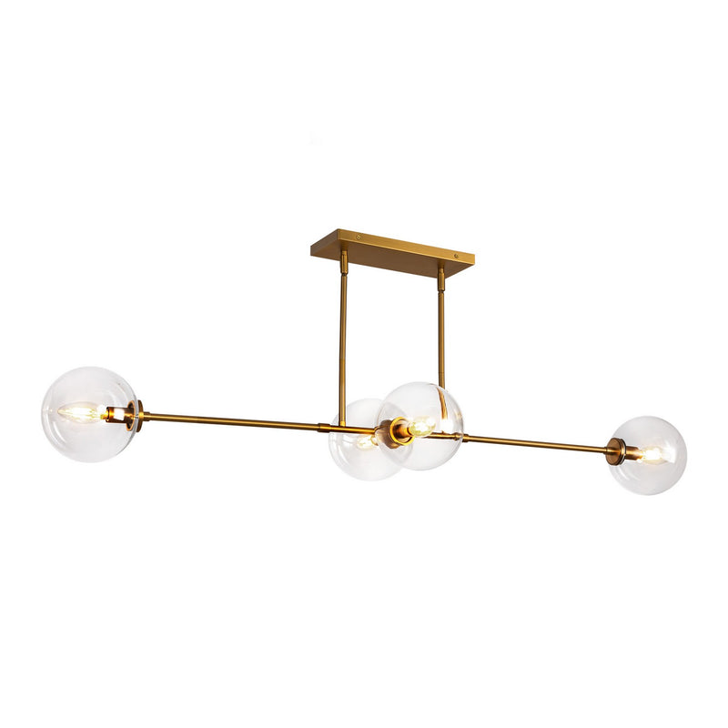 Four Light Linear Pendant<br /><span style="color:#4AB0CE;">Entrega: 4-10 dias en USA</span><br /><span style="color:#4AB0CE;font-size:60%;">PREGUNTE POR ENTREGA EN PANAMA</span><br />Collection: Cassia<br />Finish: Aged Gold/Clear Glass