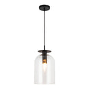 One Light Pendant<br /><span style="color:#4AB0CE;">Entrega: 4-10 dias en USA</span><br /><span style="color:#4AB0CE;font-size:60%;">PREGUNTE POR ENTREGA EN PANAMA</span><br />Collection: Sylvia<br />Finish: Matte Black/Clear Glass