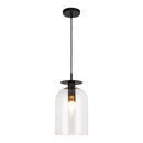 One Light Pendant<br /><span style="color:#4AB0CE;">Entrega: 4-10 dias en USA</span><br /><span style="color:#4AB0CE;font-size:60%;">PREGUNTE POR ENTREGA EN PANAMA</span><br />Collection: Sylvia<br />Finish: Matte Black/Clear Glass