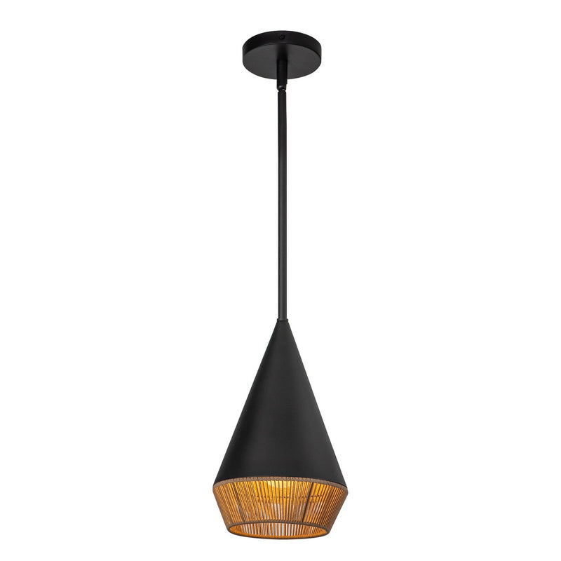 One Light Pendant<br /><span style="color:#4AB0CE;">Entrega: 4-10 dias en USA</span><br /><span style="color:#4AB0CE;font-size:60%;">PREGUNTE POR ENTREGA EN PANAMA</span><br />Collection: Daphne<br />Finish: Matte Black/Brown Cotton Rope