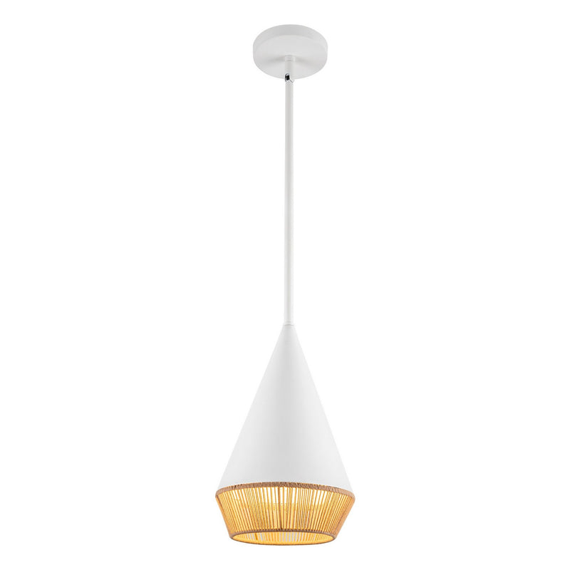 One Light Pendant<br /><span style="color:#4AB0CE;">Entrega: 4-10 dias en USA</span><br /><span style="color:#4AB0CE;font-size:60%;">PREGUNTE POR ENTREGA EN PANAMA</span><br />Collection: Daphne<br />Finish: White/Brown Cotton Rope