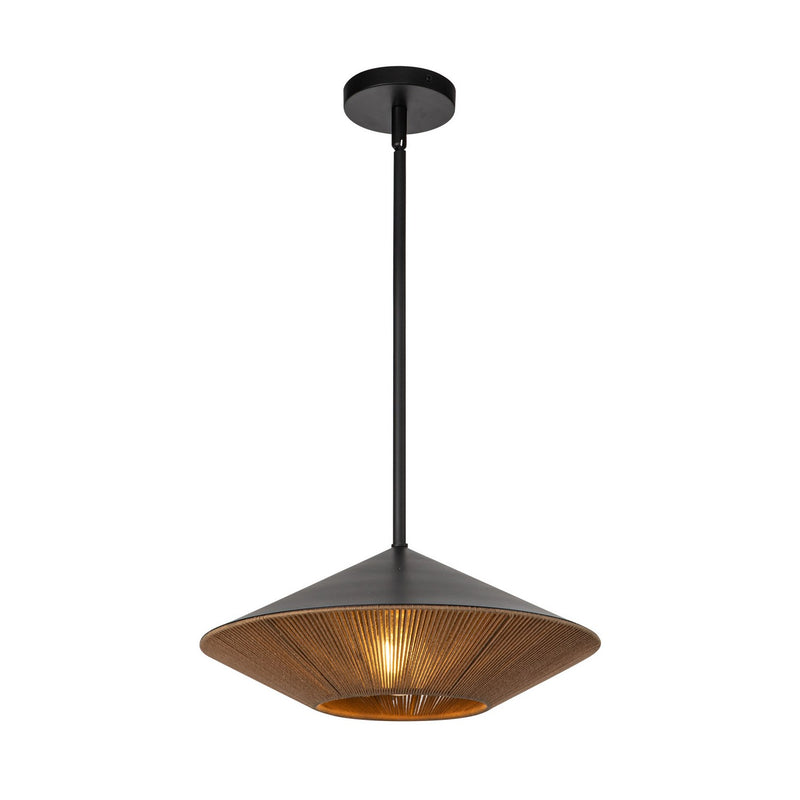 One Light Pendant<br /><span style="color:#4AB0CE;">Entrega: 4-10 dias en USA</span><br /><span style="color:#4AB0CE;font-size:60%;">PREGUNTE POR ENTREGA EN PANAMA</span><br />Collection: Daphne<br />Finish: Matte Black/Brown Cotton Rope