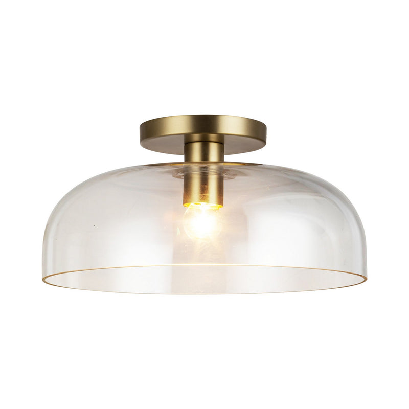 One Light Semi-Flush Mount<br /><span style="color:#4AB0CE;">Entrega: 4-10 dias en USA</span><br /><span style="color:#4AB0CE;font-size:60%;">PREGUNTE POR ENTREGA EN PANAMA</span><br />Collection: Sylvia<br />Finish: Brushed Gold/Clear Glass