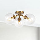 Three Light Semi-Flush Mount<br /><span style="color:#4AB0CE;">Entrega: 1-2 semanas en USA</span><br /><span style="color:#4AB0CE;font-size:60%;">PREGUNTE POR ENTREGA EN PANAMA</span><br />Collection: Cassia<br />Finish: Aged Gold/Clear Glass