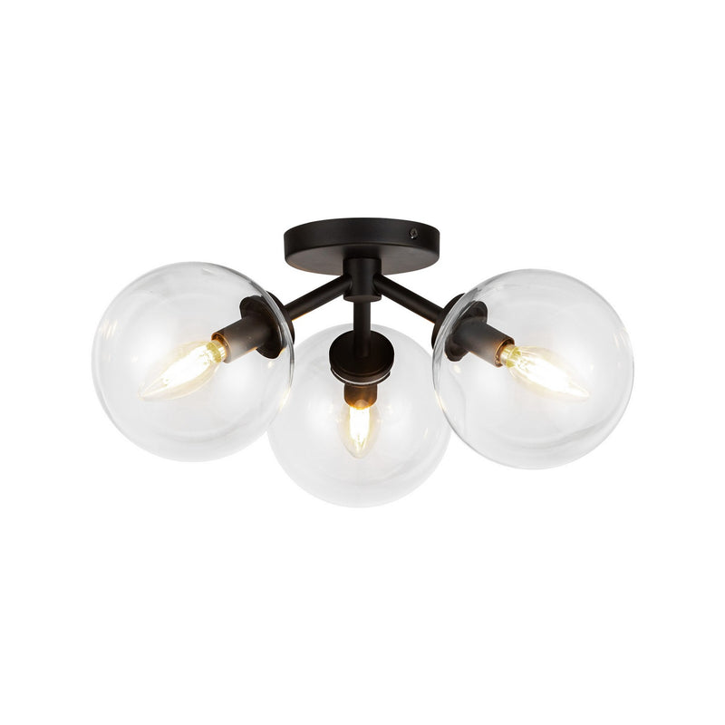 Three Light Semi-Flush Mount<br /><span style="color:#4AB0CE;">Entrega: 4-10 dias en USA</span><br /><span style="color:#4AB0CE;font-size:60%;">PREGUNTE POR ENTREGA EN PANAMA</span><br />Collection: Cassia<br />Finish: Matte Black/Clear Glass