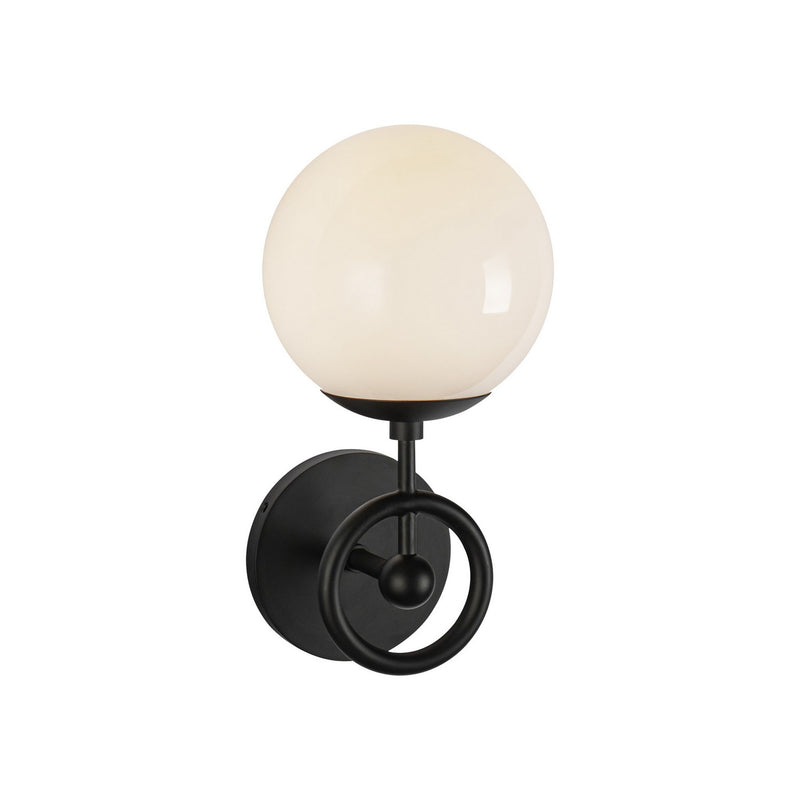 One Light Wall Vanity<br /><span style="color:#4AB0CE;">Entrega: 4-10 dias en USA</span><br /><span style="color:#4AB0CE;font-size:60%;">PREGUNTE POR ENTREGA EN PANAMA</span><br />Collection: Fiore<br />Finish: Matte Black/Glossy Opal Glass