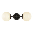 Two Light Wall Vanity<br /><span style="color:#4AB0CE;">Entrega: 4-10 dias en USA</span><br /><span style="color:#4AB0CE;font-size:60%;">PREGUNTE POR ENTREGA EN PANAMA</span><br />Collection: Fiore<br />Finish: Matte Black/Glossy Opal Glass