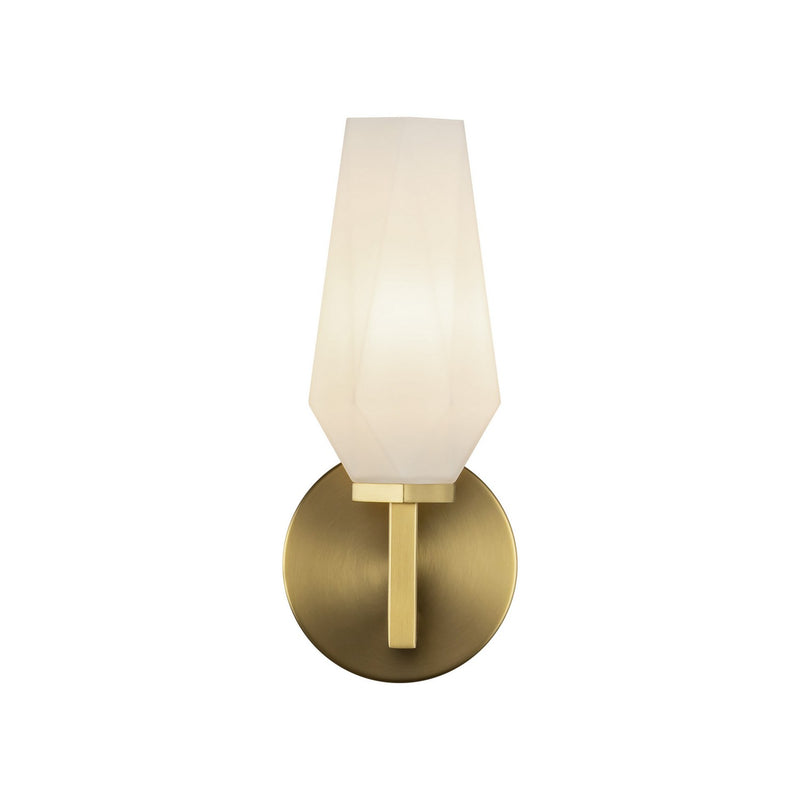 One Light Wall Vanity<br /><span style="color:#4AB0CE;">Entrega: 4-10 dias en USA</span><br /><span style="color:#4AB0CE;font-size:60%;">PREGUNTE POR ENTREGA EN PANAMA</span><br />Collection: Krysta<br />Finish: Brushed Gold/Opal Glass