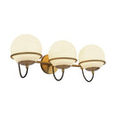 Three Light Wall Vanity<br /><span style="color:#4AB0CE;">Entrega: 4-10 dias en USA</span><br /><span style="color:#4AB0CE;font-size:60%;">PREGUNTE POR ENTREGA EN PANAMA</span><br />Collection: Alba<br />Finish: Aged Gold/Opal Glass