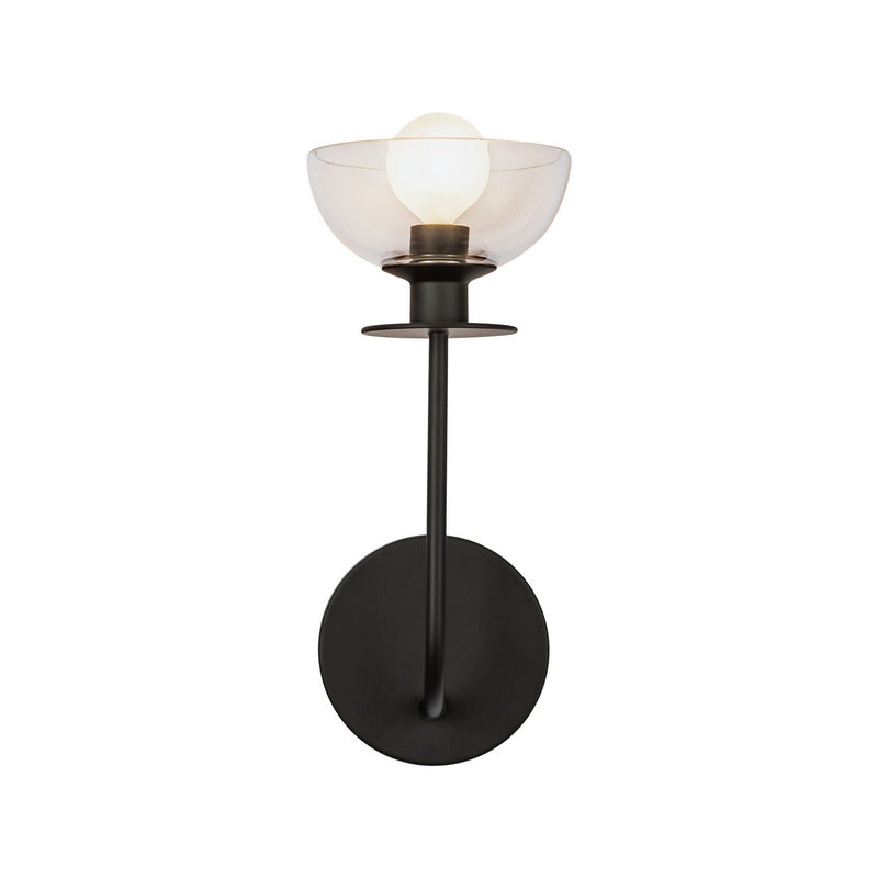 One Light Wall Vanity<br /><span style="color:#4AB0CE;">Entrega: 4-10 dias en USA</span><br /><span style="color:#4AB0CE;font-size:60%;">PREGUNTE POR ENTREGA EN PANAMA</span><br />Collection: Sylvia<br />Finish: Matte Black/Clear Glass