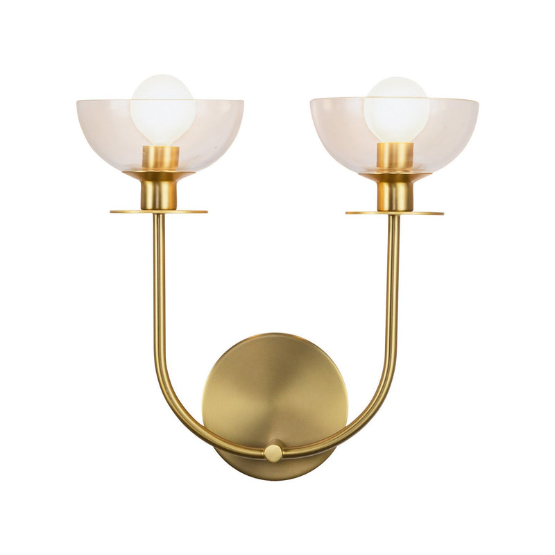 Two Light Wall Vanity<br /><span style="color:#4AB0CE;">Entrega: 4-10 dias en USA</span><br /><span style="color:#4AB0CE;font-size:60%;">PREGUNTE POR ENTREGA EN PANAMA</span><br />Collection: Sylvia<br />Finish: Brushed Gold/Clear Glass