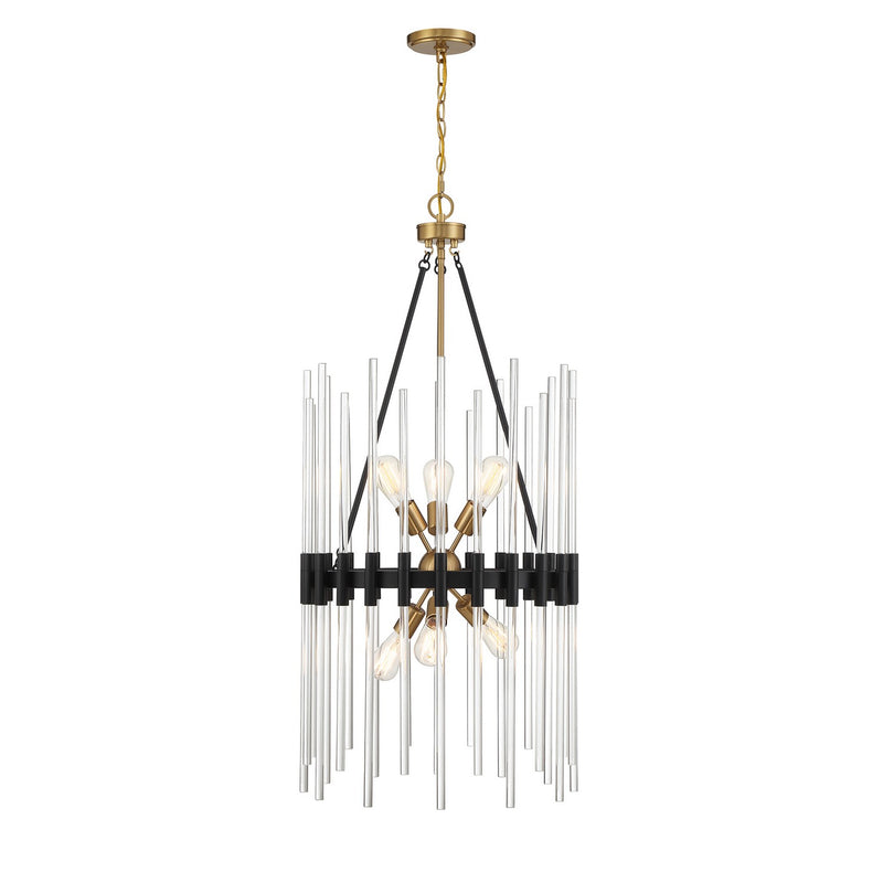 Six Light Pendant<br /><span style="color:#4AB0CE;">Entrega: 0-1 semanas en USA</span><br /><span style="color:#4AB0CE;font-size:60%;">PREGUNTE POR ENTREGA EN PANAMA</span><br />Collection: Santiago<br />Finish: Matte Black with Warm Brass Accents