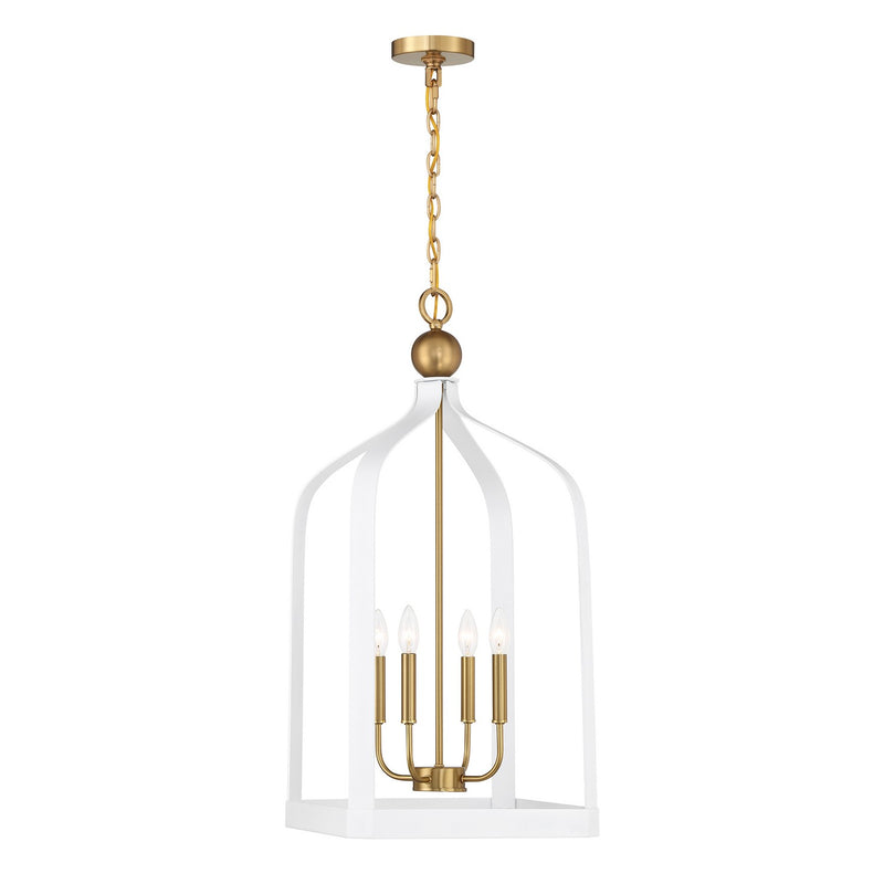 Four Light Pendant<br /><span style="color:#4AB0CE;">Entrega: 4-10 dias en USA</span><br /><span style="color:#4AB0CE;font-size:60%;">PREGUNTE POR ENTREGA EN PANAMA</span><br />Collection: Sheffield<br />Finish: White with Warm Brass Accents