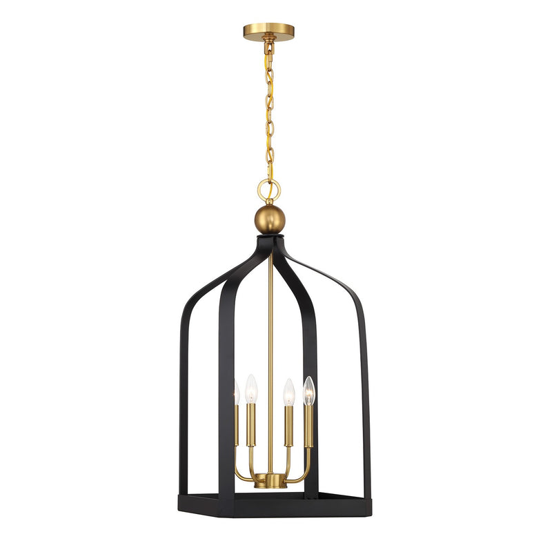 Four Light Pendant<br /><span style="color:#4AB0CE;">Entrega: 4-10 dias en USA</span><br /><span style="color:#4AB0CE;font-size:60%;">PREGUNTE POR ENTREGA EN PANAMA</span><br />Collection: Sheffield<br />Finish: Matte Black with Warm Brass Accents