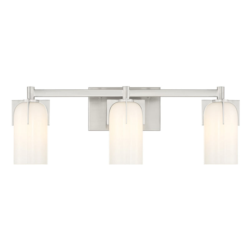 Three Light Bathroom Vanity<br /><span style="color:#4AB0CE;">Entrega: 4-10 dias en USA</span><br /><span style="color:#4AB0CE;font-size:60%;">PREGUNTE POR ENTREGA EN PANAMA</span><br />Collection: Caldwell<br />Finish: Satin Nickel