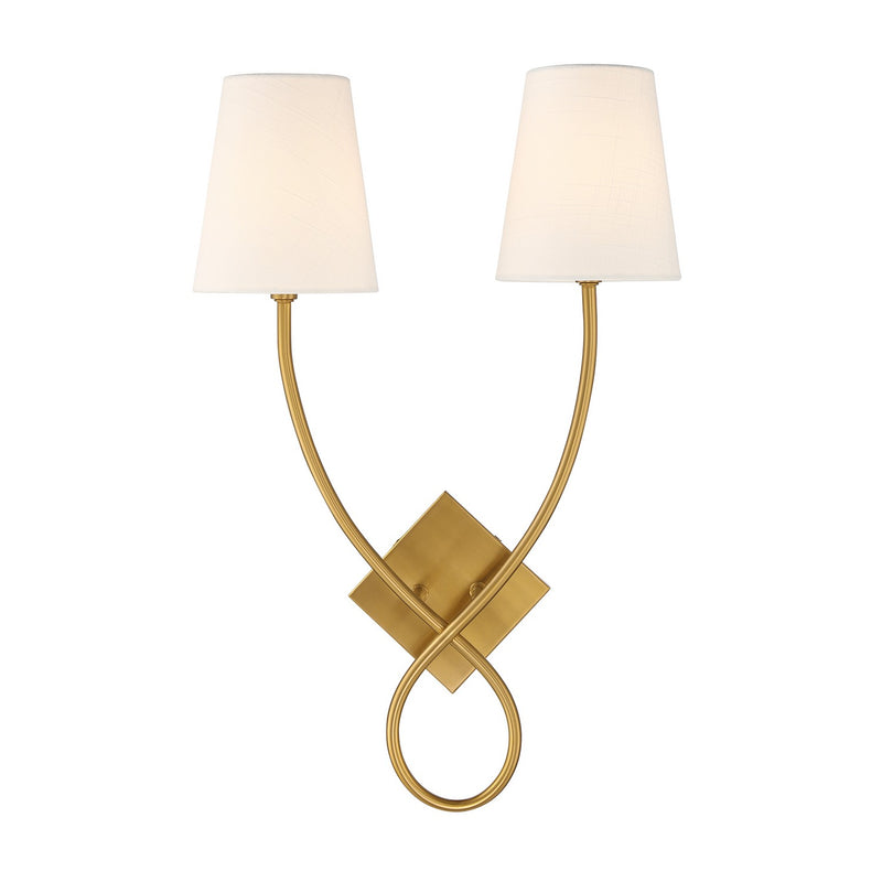 Two Light Wall Sconce<br /><span style="color:#4AB0CE;">Entrega: 4-10 dias en USA</span><br /><span style="color:#4AB0CE;font-size:60%;">PREGUNTE POR ENTREGA EN PANAMA</span><br />Collection: Barclay<br />Finish: Warm Brass