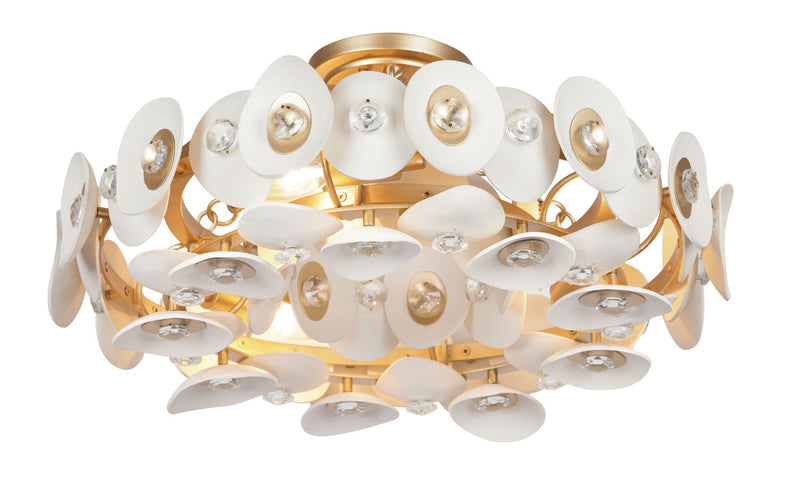 Three Light Semi Flush Mount<br /><span style="color:#4AB0CE;">Entrega: 4-10 dias en USA</span><br /><span style="color:#4AB0CE;font-size:60%;">PREGUNTE POR ENTREGA EN PANAMA</span><br />Collection: Niu<br />Finish: Fawn Gold