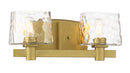 Two Light Bath Vanity<br /><span style="color:#4AB0CE;">Entrega: 4-10 dias en USA</span><br /><span style="color:#4AB0CE;font-size:60%;">PREGUNTE POR ENTREGA EN PANAMA</span><br />Collection: Drysdale<br />Finish: Soft Brass