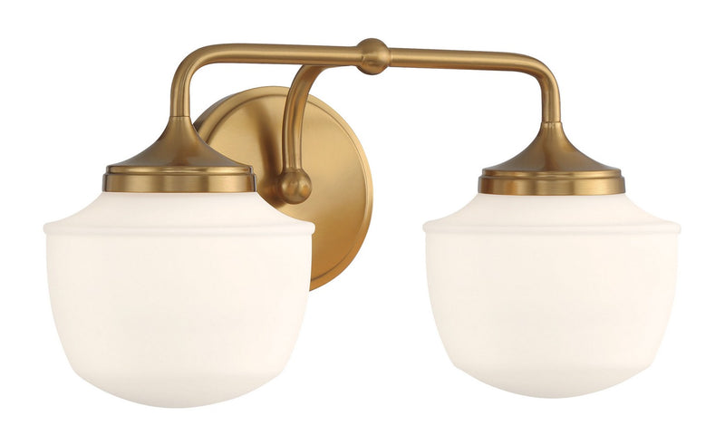 Two Light Bath Vanity<br /><span style="color:#4AB0CE;">Entrega: 13-14 semanas en USA</span><br /><span style="color:#4AB0CE;font-size:60%;">PREGUNTE POR ENTREGA EN PANAMA</span><br />Collection: Cornwell<br />Finish: Aged Brass