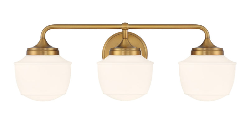 Three Light Bath Vanity<br /><span style="color:#4AB0CE;">Entrega: 11-12 semanas en USA</span><br /><span style="color:#4AB0CE;font-size:60%;">PREGUNTE POR ENTREGA EN PANAMA</span><br />Collection: Cornwell<br />Finish: Aged Brass