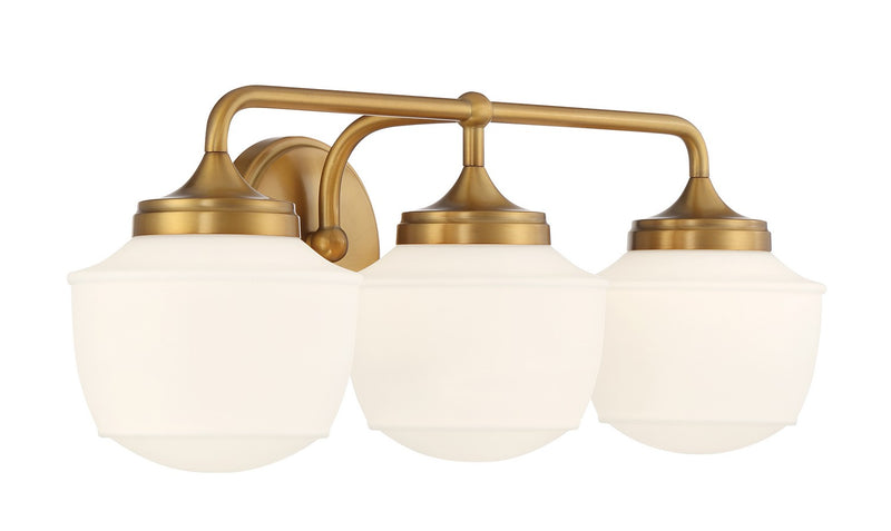 Three Light Bath Vanity<br /><span style="color:#4AB0CE;">Entrega: 5-6 semanas en USA</span><br /><span style="color:#4AB0CE;font-size:60%;">PREGUNTE POR ENTREGA EN PANAMA</span><br />Collection: Cornwell<br />Finish: Aged Brass