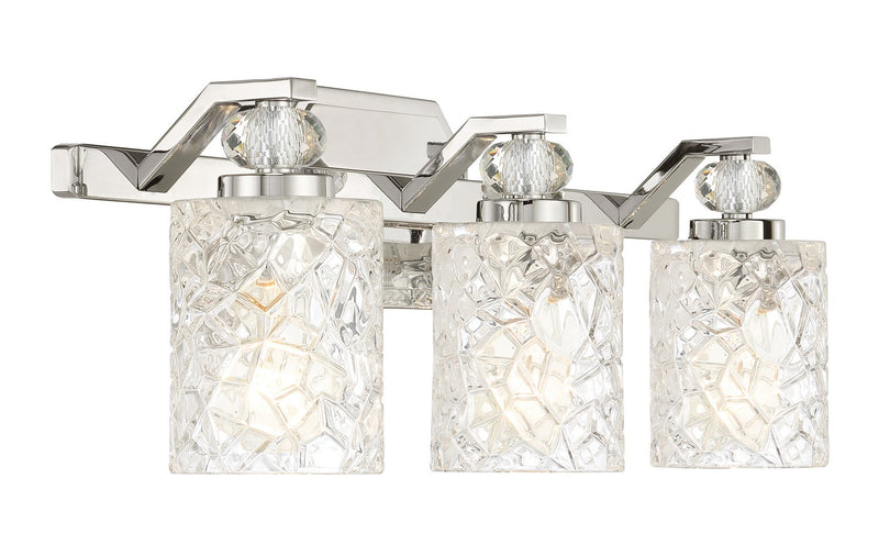 Three Light Bath Vanity<br /><span style="color:#4AB0CE;">Entrega: 2-3 semanas en USA</span><br /><span style="color:#4AB0CE;font-size:60%;">PREGUNTE POR ENTREGA EN PANAMA</span><br />Collection: Crystal Kay<br />Finish: Chrome