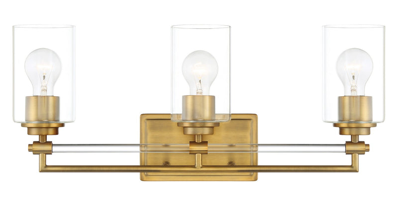 Three Light Bath Vanity<br /><span style="color:#4AB0CE;">Entrega: 13-14 semanas en USA</span><br /><span style="color:#4AB0CE;font-size:60%;">PREGUNTE POR ENTREGA EN PANAMA</span><br />Collection: Binsly<br />Finish: Aged Brass