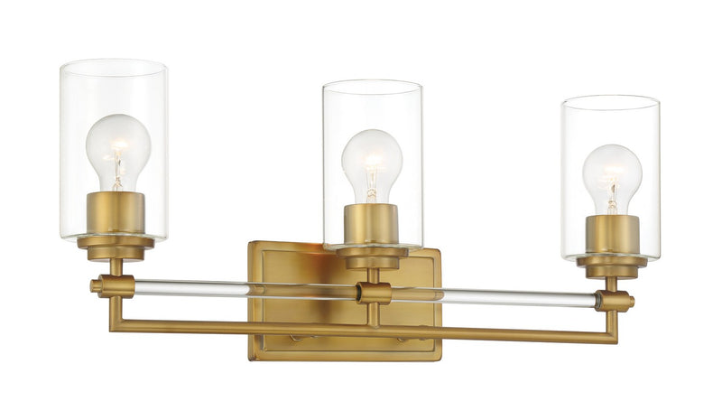 Three Light Bath Vanity<br /><span style="color:#4AB0CE;">Entrega: 13-14 semanas en USA</span><br /><span style="color:#4AB0CE;font-size:60%;">PREGUNTE POR ENTREGA EN PANAMA</span><br />Collection: Binsly<br />Finish: Aged Brass