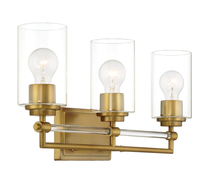 Three Light Bath Vanity<br /><span style="color:#4AB0CE;">Entrega: 13-14 semanas en USA</span><br /><span style="color:#4AB0CE;font-size:60%;">PREGUNTE POR ENTREGA EN PANAMA</span><br />Collection: Binsly<br />Finish: Aged Brass
