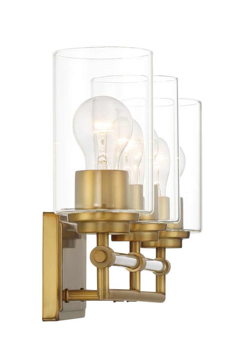 Three Light Bath Vanity<br /><span style="color:#4AB0CE;">Entrega: 7-8 semanas en USA</span><br /><span style="color:#4AB0CE;font-size:60%;">PREGUNTE POR ENTREGA EN PANAMA</span><br />Collection: Binsly<br />Finish: Aged Brass