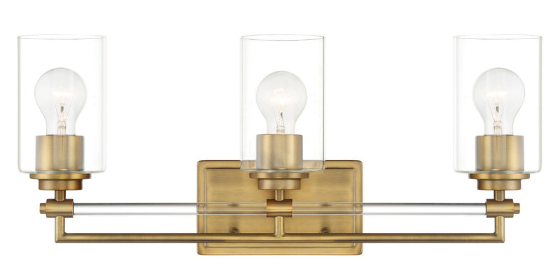 Three Light Bath Vanity<br /><span style="color:#4AB0CE;">Entrega: 13-14 semanas en USA</span><br /><span style="color:#4AB0CE;font-size:60%;">PREGUNTE POR ENTREGA EN PANAMA</span><br />Collection: Binsly<br />Finish: Aged Brass