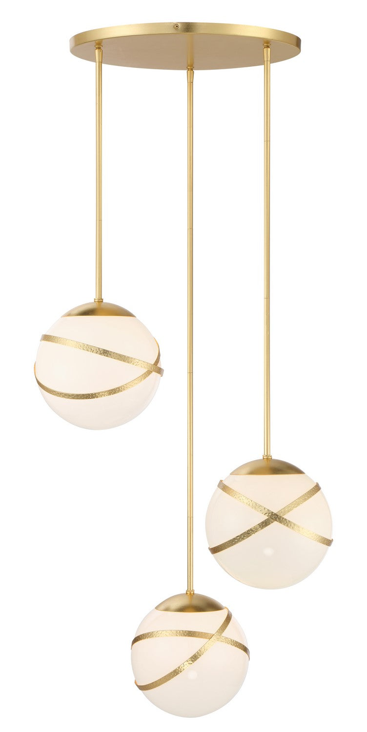 Three Light Pan Pendant<br /><span style="color:#4AB0CE;">Entrega: 4-10 dias en USA</span><br /><span style="color:#4AB0CE;font-size:60%;">PREGUNTE POR ENTREGA EN PANAMA</span><br />Collection: Batignolles<br />Finish: Spring Gold Leaf