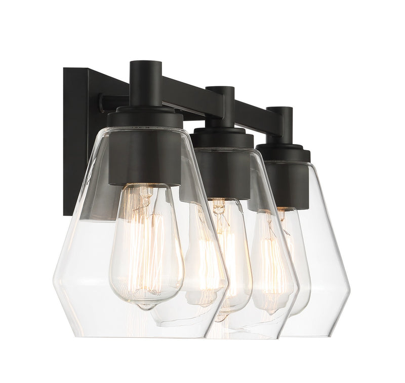 Three Light Bath Vanity<br /><span style="color:#4AB0CE;">Entrega: 4-10 dias en USA</span><br /><span style="color:#4AB0CE;font-size:60%;">PREGUNTE POR ENTREGA EN PANAMA</span><br />Collection: Clarity<br />Finish: Coal