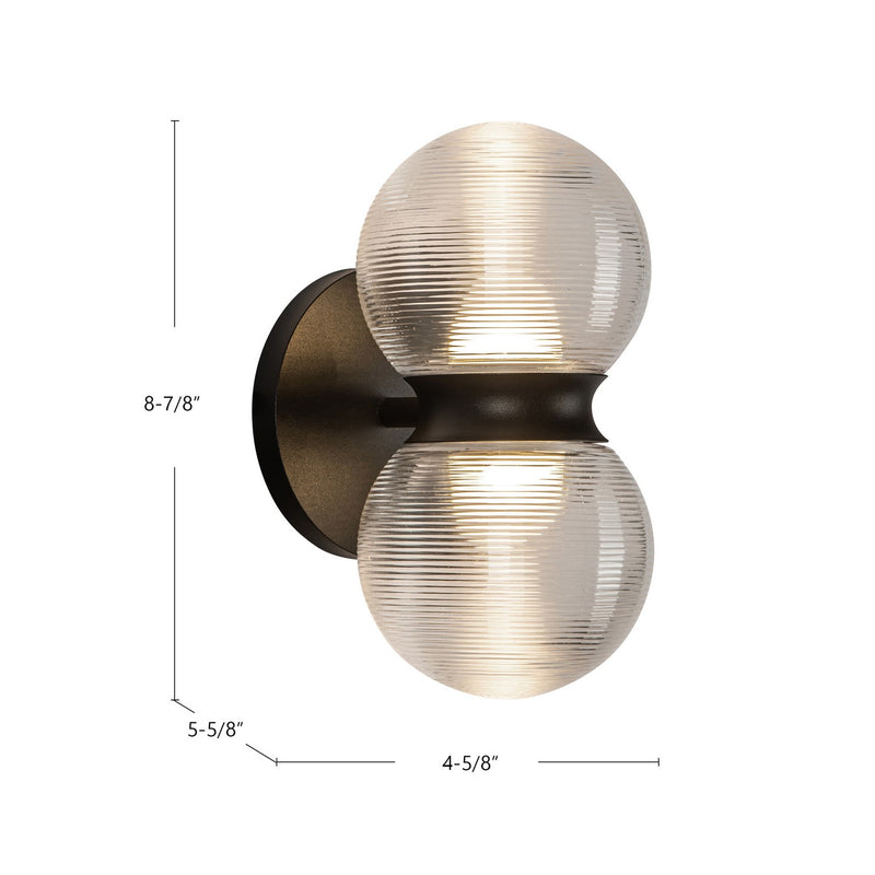 Kuzco Lighting - EW77209-BK/CR - LED Exterior Wall Mount - Peri - Black/Clear Ribbed Glass