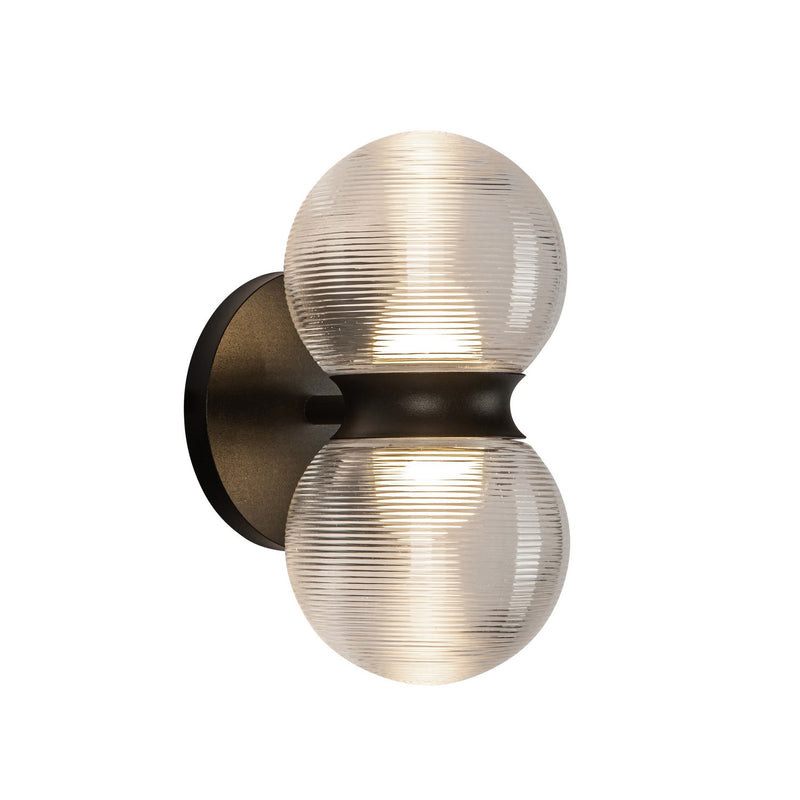 LED Exterior Wall Mount<br /><span style="color:#4AB0CE;">Entrega: 1-2 semanas en USA</span><br /><span style="color:#4AB0CE;font-size:60%;">PREGUNTE POR ENTREGA EN PANAMA</span><br />Collection: Peri<br />Finish: Black/Clear Ribbed Glass