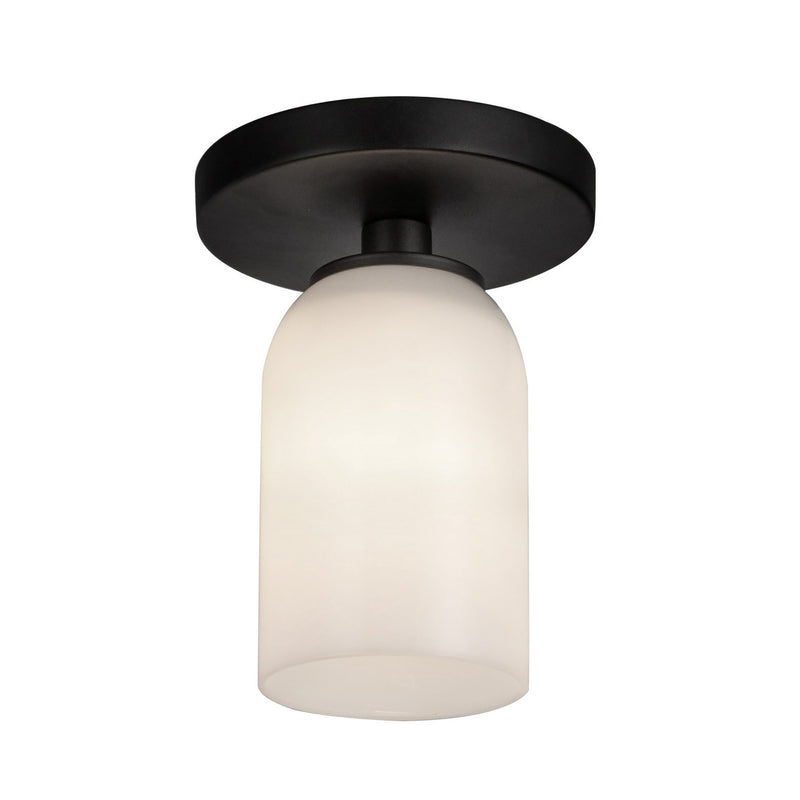 One Light Semi-Flush Mount<br /><span style="color:#4AB0CE;">Entrega: 4-10 dias en USA</span><br /><span style="color:#4AB0CE;font-size:60%;">PREGUNTE POR ENTREGA EN PANAMA</span><br />Collection: Nola<br />Finish: Black/Glossy Opal Glass