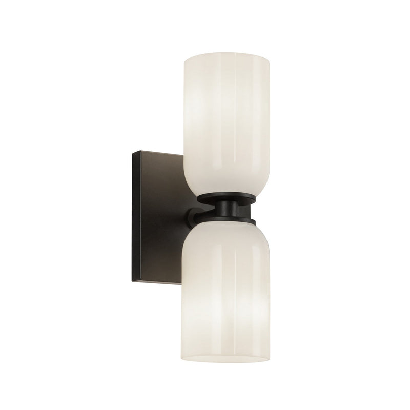 Two Light Wall Sconce<br /><span style="color:#4AB0CE;">Entrega: 4-10 dias en USA</span><br /><span style="color:#4AB0CE;font-size:60%;">PREGUNTE POR ENTREGA EN PANAMA</span><br />Collection: Nola<br />Finish: Black/Glossy Opal Glass