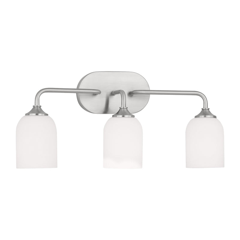 Three Light Vanity<br /><span style="color:#4AB0CE;">Entrega: 4-10 dias en USA</span><br /><span style="color:#4AB0CE;font-size:60%;">PREGUNTE POR ENTREGA EN PANAMA</span><br />Collection: Emile<br />Finish: Brushed Steel