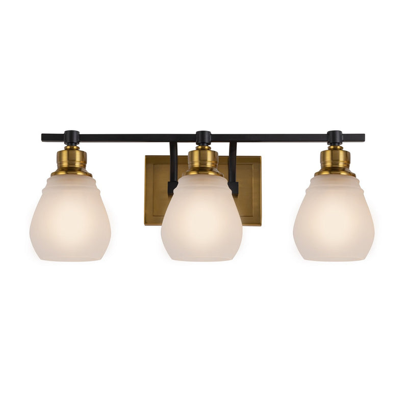 Three Light Bathroom Vanity<br /><span style="color:#4AB0CE;">Entrega: 4-10 dias en USA</span><br /><span style="color:#4AB0CE;font-size:60%;">PREGUNTE POR ENTREGA EN PANAMA</span><br />Collection: Nelson<br />Finish: Brass & Black