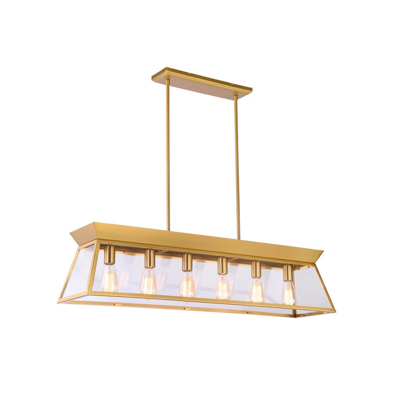 Six Light Island Chandelier<br /><span style="color:#4AB0CE;">Entrega: 4-10 dias en USA</span><br /><span style="color:#4AB0CE;font-size:60%;">PREGUNTE POR ENTREGA EN PANAMA</span><br />Collection: Lucian<br />Finish: Brushed Brass