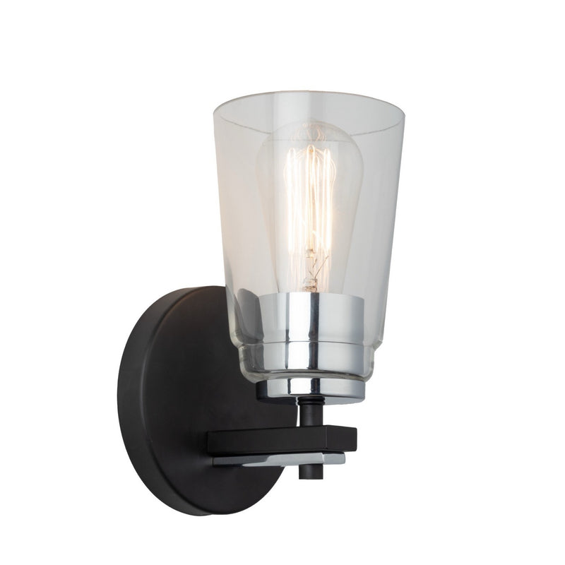 One Light Bathroom<br /><span style="color:#4AB0CE;">Entrega: 4-10 dias en USA</span><br /><span style="color:#4AB0CE;font-size:60%;">PREGUNTE POR ENTREGA EN PANAMA</span><br />Collection: Essex<br />Finish: Black and Chrome