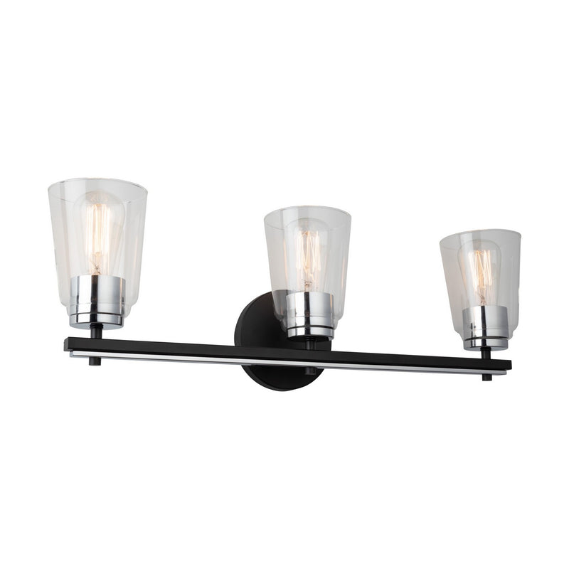 Three Light Bathroom Vanity<br /><span style="color:#4AB0CE;">Entrega: 4-10 dias en USA</span><br /><span style="color:#4AB0CE;font-size:60%;">PREGUNTE POR ENTREGA EN PANAMA</span><br />Collection: Essex<br />Finish: Black and Chrome