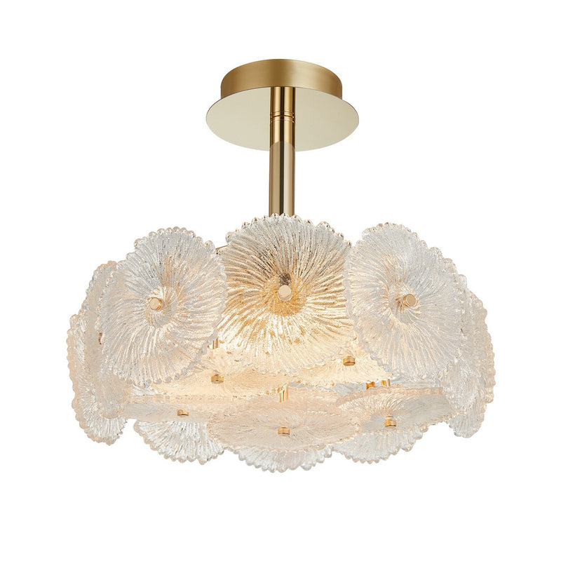 Six Light Semi-Flush Mount<br /><span style="color:#4AB0CE;">Entrega: 4-10 dias en USA</span><br /><span style="color:#4AB0CE;font-size:60%;">PREGUNTE POR ENTREGA EN PANAMA</span><br />Collection: Bloom<br />Finish: Brass