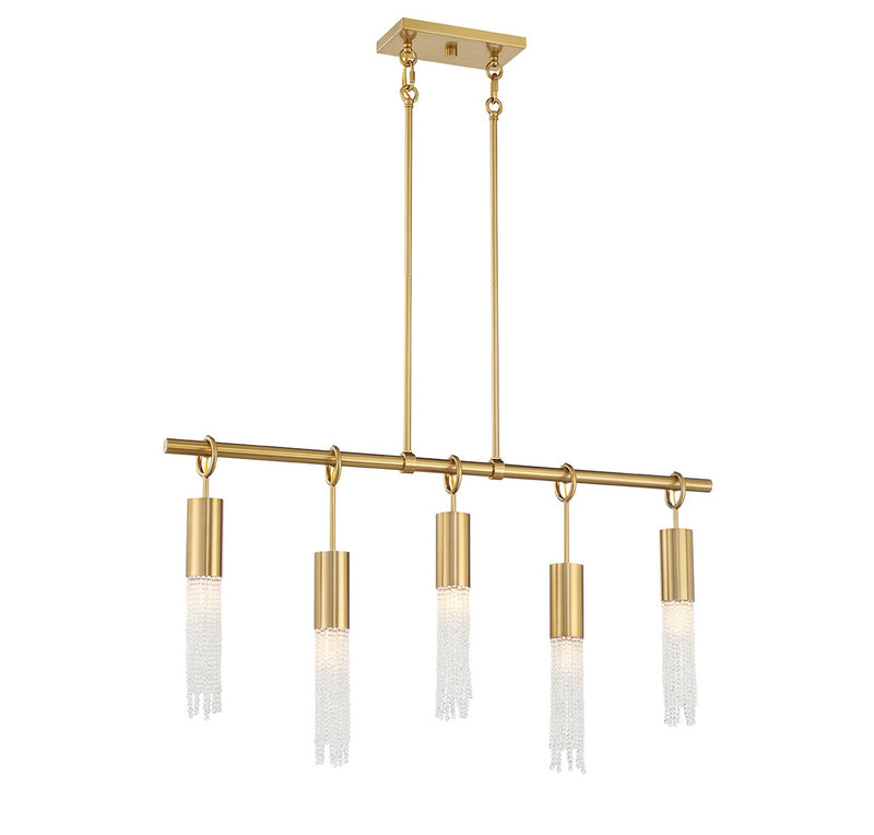 Five Light Linear Chandelier<br /><span style="color:#4AB0CE;">Entrega: 4-10 dias en USA</span><br /><span style="color:#4AB0CE;font-size:60%;">PREGUNTE POR ENTREGA EN PANAMA</span><br />Collection: Chelsea<br />Finish: Warm Brass