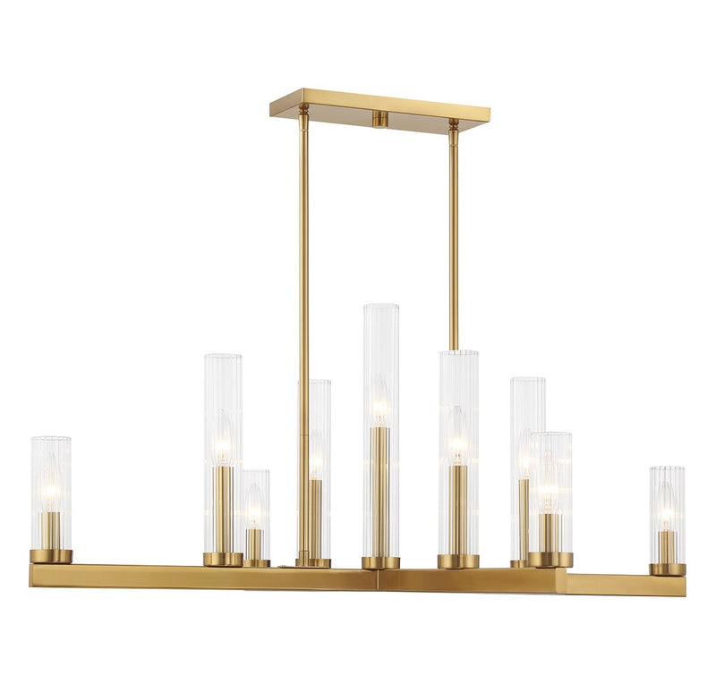 Nine Light Chandelier<br /><span style="color:#4AB0CE;">Entrega: 4-10 dias en USA</span><br /><span style="color:#4AB0CE;font-size:60%;">PREGUNTE POR ENTREGA EN PANAMA</span><br />Collection: Carina<br />Finish: Warm Brass