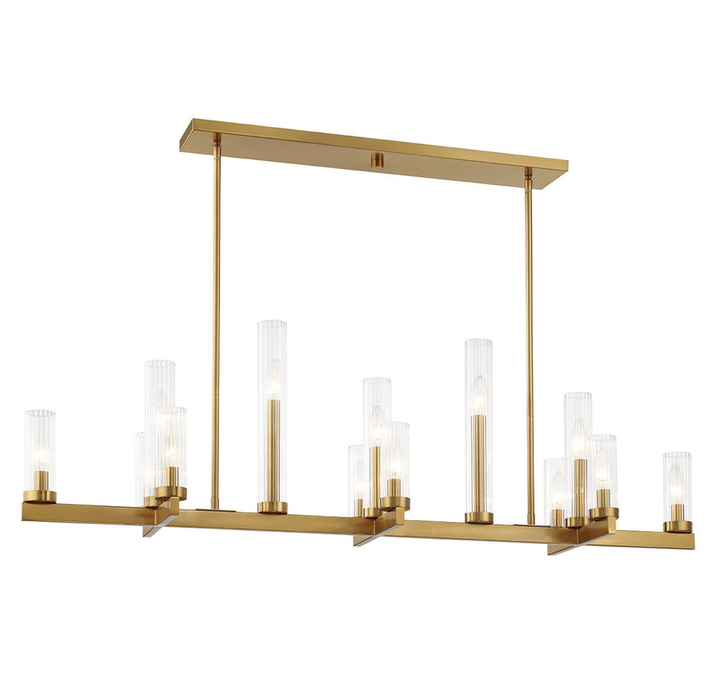 13 Light Linear Chandelier<br /><span style="color:#4AB0CE;">Entrega: 1-2 semanas en USA</span><br /><span style="color:#4AB0CE;font-size:60%;">PREGUNTE POR ENTREGA EN PANAMA</span><br />Collection: Carina<br />Finish: Warm Brass