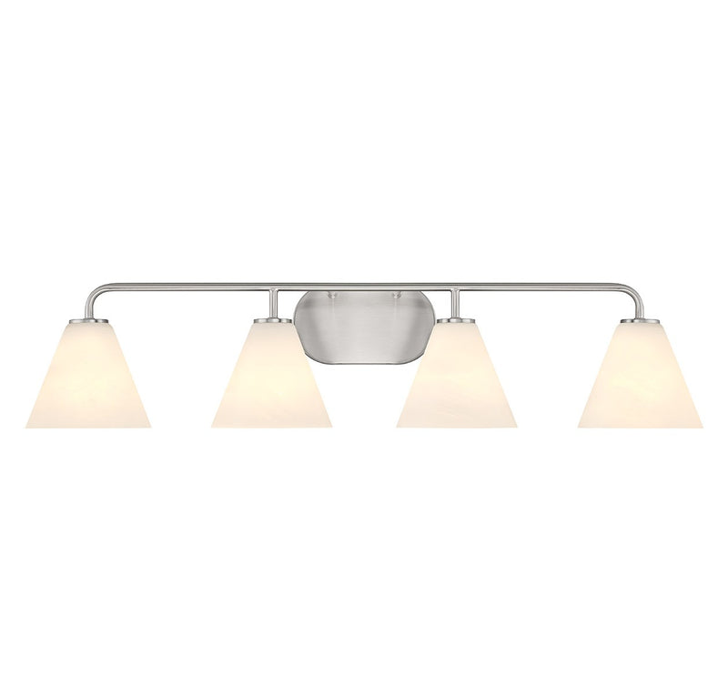 Four Light Bathroom Vanity<br /><span style="color:#4AB0CE;">Entrega: 4-10 dias en USA</span><br /><span style="color:#4AB0CE;font-size:60%;">PREGUNTE POR ENTREGA EN PANAMA</span><br />Collection: Blair<br />Finish: Satin Nickel