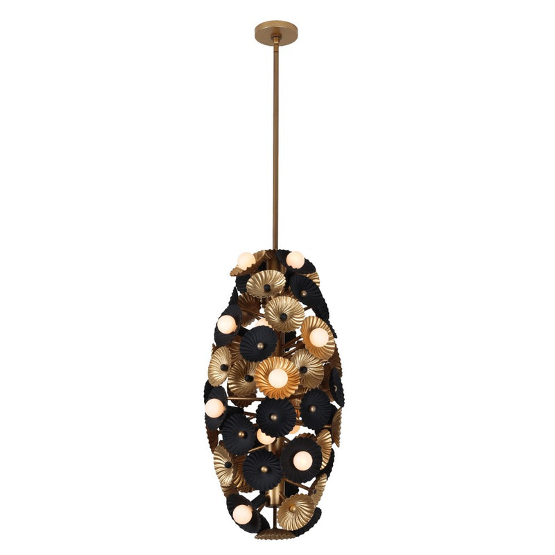 Kalco - 520353BVB - 20 Light Foyer Pendant - Damask - Black and Vintage Brass