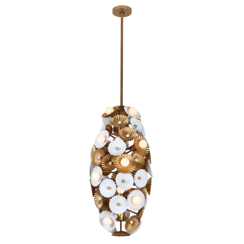 Kalco - 520353WVB - 20 Light Foyer Pendant - Damask - White and Vintage Brass