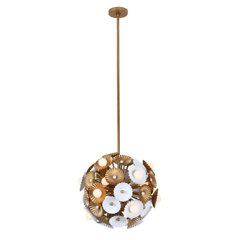 Kalco - 520355WVB - 15 Light Semi Flush/Convertible - Damask - White and Vintage Brass